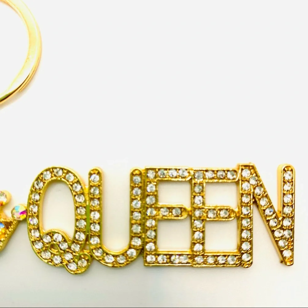 Purse Charm Key Chain Queen Iridescent Crystals set in golden tone. BRAND NEW